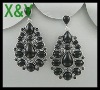 Wholesale Silvertone Teardrop Black Beads Chandelier Earring (2 Inch)