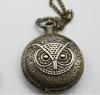 Vintage Antique Bronze Cameo Owl Pocket Watch Necklace