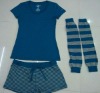 Wholesale ladies apparel stock lot,ladies (t shirt+boxers+legwearer) set,women garment set