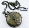 Wholesale Vintage Antique Bronze Cameo Pair Tower Pocket Watch Necklace