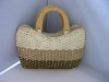 Crocheted Handbag in Fashionable Appearance with Wooden Handle