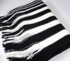 Wholesale 100%acrylic black-white stripe plain yarn dyed warp knitted scarf