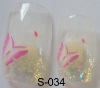 Wholesale S034 pink flower golden glitter clear nail kit (24pcs)
