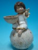 Wholesale 4"Polyresin baby angel sitting on ball candle holder