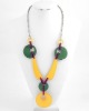 Silver Tone / Yellow Green & Purple Acrylic / Lead Compliant Necklace