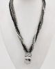 Antique Silver Tone / Black Acrylic / Lead Compliant / Multi Strand Necklace