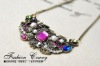 Wholesale mid-size size copper alloy gothic pink zircon white pearl fashion pendant elegant necklace