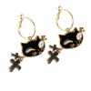 Wholesale charm design black zircon cat earring/top design earring/designer golden earring