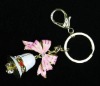 Wholesale Pink Tie Rhinestone Crystals Christmas Bell Key Chain