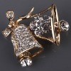 Wholesale 2011 fashion copper alloy crystal Rhinestone Christmas bell brooch gold&silver jewelry