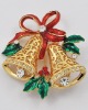 Wholesale Gold Tone / Green & Red Epoxy / Lead Compliant / Christmas Bell Pin Brooch
