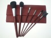 Wholesale 6 pcs Fashionable travel Makeup Brush kit with red leather pouch