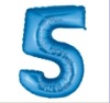 Wholesale Supershape Number 5 Blue Foil Balloon, 100 pcs/lot, Free Shipping