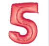 Wholesale Red Number 5 shaped foil mylar balloons, 100 pcs/lot, Free Shipping