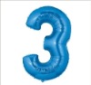 Wholesale Blue #3 Shaped Foil Balloon, Blue Number 3 Balloon,100 pcs/lot, Free Shipping