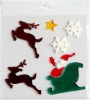 Wholesale deers pull a cart with Santa for christmas decoration in TPR gel sticker,self-adhesive window sticker