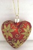 Wholesale Christmas glass hanging decoration, heart shape,red with golden glitter