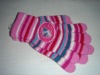 Cute embroider stripe acrylic magic gloves