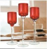 Wholesale Set of three glass candle holder with red color bowl