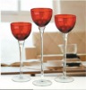 Wholesale Set of three glass candle holder with red color bowl