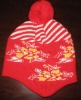 Wholesale 2011 flower pattern red bobble hat for lady
