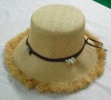 (HBK1115) Fashion Straw Bucket Hat With Beads Trim For Ladies