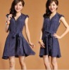 Wholesale [df2348] free shipping elegant lapel bubble sleeveless flower print lady dress,genuine silk lady fancy dress,vintage dress