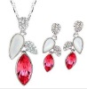 Wholesale fashion zinc alloy nice red diamond big shine evening bridal ashionable ladies earring necklace cheap fancy high quality jewelry