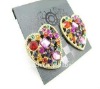Wholesale Fashion costume jewelry sparkling engraved heart full jeweled earrings