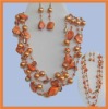 Wholesale ORANGE ABALONE SHELL PEARL LONG NECKLACE EARRINGS SET