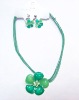 Wholesale multi strings pretty green flower necklace set