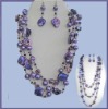 Wholesale purple ABALONE SHELL PEARL LONG NECKLACE EARRINGS SET