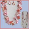 Wholesale PINK ABALONE SHELL PEARL LONG NECKLACE EARRINGS SET