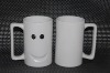 Wholesale plain white ceramic carved mug with square handle