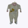 Embroidered bear cotton velure baby romper 0M,3M,6M