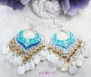 Wholesale 2012 fashion costume jewelry big blue enamel shell chandelier earrings
