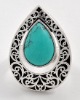 Wholesale Rhodiumized / Turquoise Gemstone / Lead&nickel Compliant / Filigree Tear Drop Stretch Ring