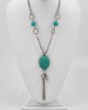 Wholesale Antique Silver Tone / Turquoise Gemstone / Lead&nickel Compliant / Long Elephant & Key Charm Necklace