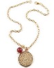 Wholesale Fashion Gold Necklace with Disk Charm Cornelian Gemstone