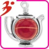 Wholesale wholesale alloy plating antisilver teapot charm with red gemstone bead(185267)