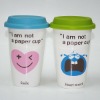 Wholesale Double-wall Porcelain Coffee Mugs with Silicone lid & sleeves for traveling