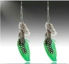Wholesale green feather drop earrings/clip on