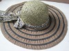 Wholesale Straw crown sun hat with braid brim, ladies floppy hat with ribbon band