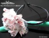 Wholesale NEW DESIGNED METAL HAIRBAND COVERED WITH SATIN W/CHIFFON FLOWER ON TOP